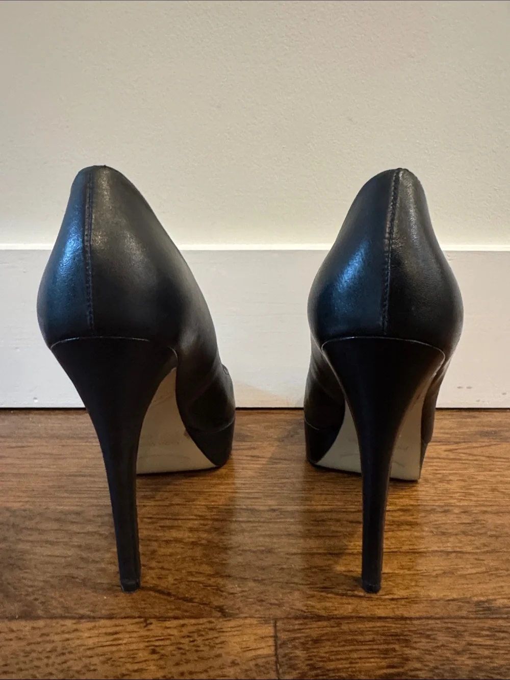 Enzo Angiolini Black Leather Peep-Toe Heels